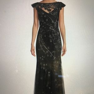 NEW BLACK BEADED EVENING GOWN